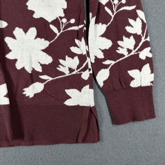 LOFT Outlet Womens Medium Red White Floral Round Neck Pullover Sweater - Picture 6 of 8